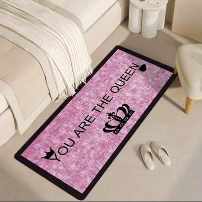 1pc Modern Luxury Pink Non-Slip Soft Polyester Queen Crown Area Rug - "You Are The Queen" Polyester Carpet, Suitable For Living Room, Bedroom And Home, 50x80cm, 50x120cm