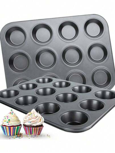 1 conjunto de formas antiaderentes para muffins e cupcakes (7/12 xícaras) - Forma para brownie com revestimento fácil de limpar, forno - até 220 °C e reutilizável, ideal para preparação de bolos de Natal, sobremesas de feriados e bolos caseiros diários, perfeito para padeiros caseiros, anfitriões de feriados e padeiros iniciantes, utensílios essenciais para assar no forno