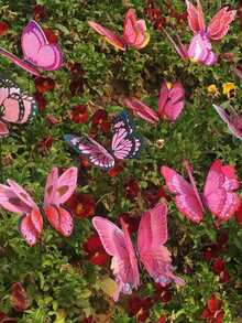 10 Pieces Of 8cm Double-Layer Butterfly Planting Sticks For Pastoral Lawn Potted Plants And Gardens, Plastic Butterfly Planting Stick With Printing