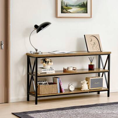 Narrow Console Sofa Table, 55.1 Inches Behind Couch Table, 3-Tier Long Entryway Table And Skinny Hallway Table, Narrow Sofa Table With Metal Frame, For Entryway, Hallway, Living Room & Bedroom