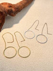 1pc Minimalist Stainless Steel Earrings, Geometric Round Design, Suitable For Women Everyday Wear And Decoration - Geometric Hollow Earrings - View 10