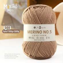MERINO NO.5 针织纱，5 包*100 克，共 500 克，编织毛衣、帽子、围巾，手工纱线，初学者编织，中等粗度针织纱，多种颜色可选 - N0.5羊毛 - 查看 13