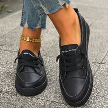 Women Plus Size White Sneakers, Fashion Flat Platform Casual Lace-Up Tennis Shoes, Versatile Student/School Shoes