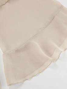 Women's Spring/Summer Long Dress Loose Fit Stylish Ruffled Trim Solid V Neck Long Sleeve Sheer Dress - 卡其色 - 查看 8