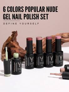 YOKEFELLOW 6 Color 10ML Fall Nude UV Gel Nail Polish Set Semi Permanent Autumn Shades Gel Nails Soak Off UV LED For French Nails And Manicure Salon Gift - 彩色 - 查看 6