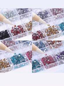12格多尺寸美甲水钻3D亚克力指甲石宝石珍珠DIY美甲装饰配件 - 查看 4