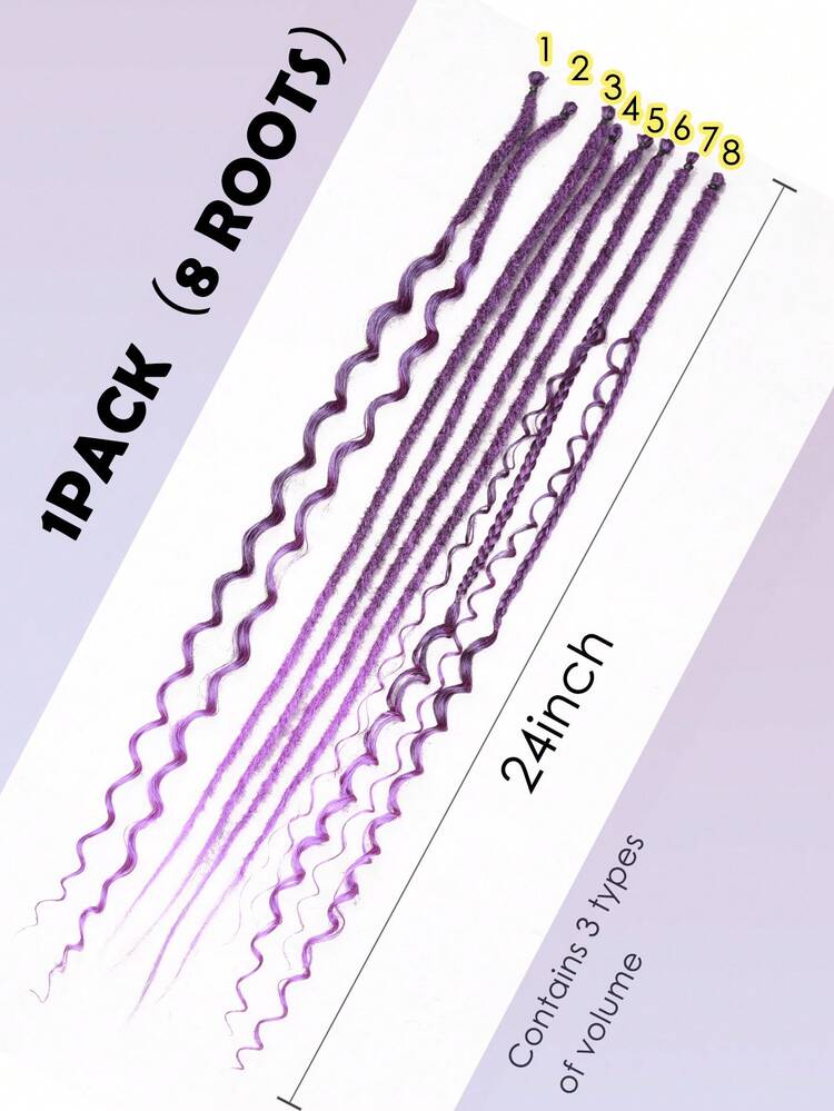 Extensiones de rastas de 24 pulgadas con rizos de diosa voladora de colores, set de rastas sintéticas de 24 pulgadas con estilo bohemio, rizado y hippie, 8 raíces hechas a mano - Multicolor - Añade 6