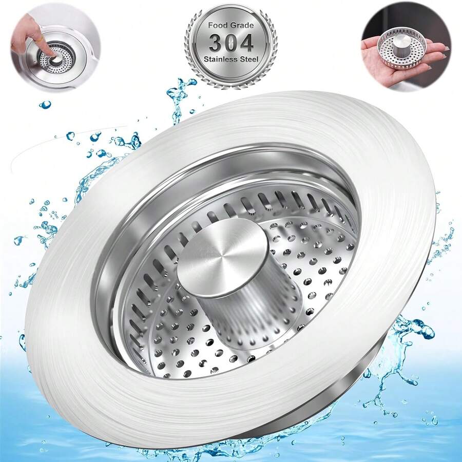 Upgraded 3 In 1 Kitchen Sink Drain Strainer&Sink Stopper,Stainless Steel Pop Up Sink Drain Strainer,Anti-Clogging Basket Strainer,High Durability With Brass Core - 銀色 - 查看 1