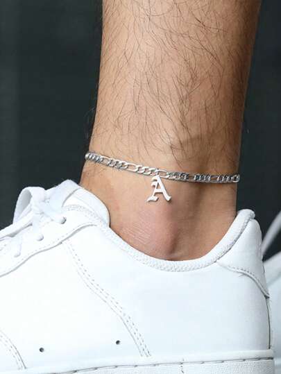 1pc Creative Old English 26 Letter Design Stainless Steel Ankle Chain For Men