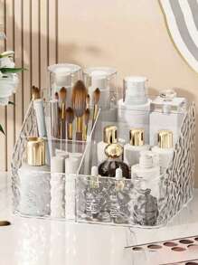 1pc Acrylic Remote Control Holder Caddy, Clear Desktop Organizer With Multi Compartments, For Living Room Coffee Table, Bedroom, Nightstand, Tissue Box Storage, Makeup Brushes Vanity Accessories Organizer, Thick Durable Plastic