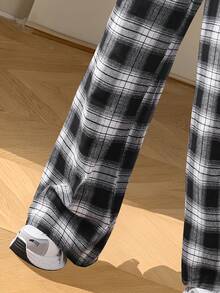 青少年格子裤，休闲宽松春秋高腰垂坠阔腿裤。 - 彩色 - 查看 7