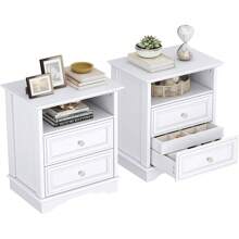 Nightstand Pack Of 2, 2 Wood Drawer Dresser For Bedroom, Small Dresser With 2 Drawers, Bedside Furniture, Night Stand, End Table With Wood Bins For Bedroom, Closet, Entryway, College Dorm