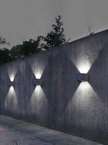 1/2/4/6节太阳能充电式1200mAh锂电池，COB光源上下照明，光束角度可调，阳光感应户外防水太阳能壁灯，简约走廊通道室内外别墅现代酒店装饰洗墙灯 - 黑色 - 查看 6