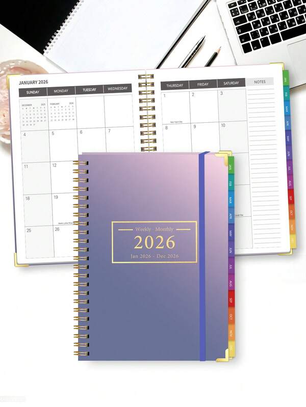 2026 Weekly And Monthly Academic Year Planner Calendar, Jan - Dec, A5 Simple Monthly Daily Planner Notebook With Contacts,Monthly Tabs,Notes & Inner Pocket,Back To School Supplies,Office Use