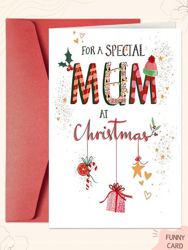 1 Tarjeta de Navidad para Mamá - Patrón de Estrella, Material de Papel, Tema de Celebración Festiva, con Sobre, Perfecta para Cualquier Destinatario