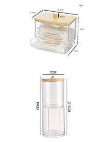 Cotton Swab Dispenser, Transparent Wooden Lid Medicine Bottle Container With Cover, Bathroom Canister, Cotton Ball Makeup Box, Cotton Swabs, Dental Floss, Bathroom Accessories, Bathroom Storage And Organization