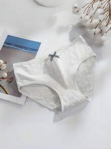 AOKVOGIRL 3 chiếc/gói Quần lót cotton kẻ caro màu ngẫu nhiên kiểu dáng dễ thương cho nữ, Quần lót trơn màu tối giản cho bé gái, học sinh, Quần lót tam giác đáy cotton cạp vừa - Nhiều màu - Xem 5