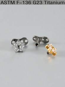 1PC F136 Titanium Dermal Anchor Cown Flower Leaf Triangle Micro Dermal Anchor Diver Implants Jewelry Body Piercing Zirconia Flat Back Cluster Hide In Face Clavicle Skin 14G Piercing Jewelry Sexy Unisex - Titanium - View 5