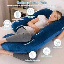 Pregnancy Pillow, J-Shaped Full Body Pillow, Nursing Pillow, Support And Pregnancy Pillow For Pregnant Women With Removable Cover - 藏蓝色 - 查看 3