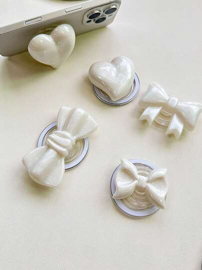 1 Three-Dimensional Bow Heart-Shaped Magnetic Mobile Phone Sliding Stand, Adhesive/Magnetic Desktop Creative Support Stand Compatible With IPhone, Android Phone, Gift For Birthday, Family, Friends Push-Pull Phone Grip Phone Holder Phone Accessories