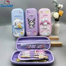 1 Stück Sanrio Großraum-Reißverschluss-Federmäppchen, Hello Kitty & Cinnamoroll Design, lila mit schwarzen Hasenohren, Cartoon-Thema Schüler-Organizer, Geschenk für den Schulanfang [Hinweis: Stifte und andere Utensilien sind nicht enthalten, nur das Federmäppchen]