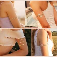 6pcs Minimalist Fashion Vacation Casual Metal Geometric Arm Cuff Adjustable Bracelet, Halloween Decor For Women