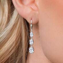 Gem Stone King 3-Stone Leverback Drop Dangle Earrings Women |   925 Sterling Silver |   Gemstone Birthstone |   Oval 8X6MM 7X5MM And 6X4MM |   Fine Jewelry Gifts Her Mom Women Wife - 白色托帕石,十一月 - 查看 3