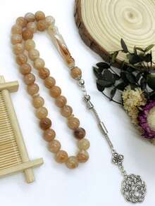 33 颗 9 毫米~10 毫米穆斯林祈祷珠，丙烯酸树脂仿石花朵图案 Tasbih，轻巧紧凑，适合日常祈祷手链 - 彩色 - 查看 10