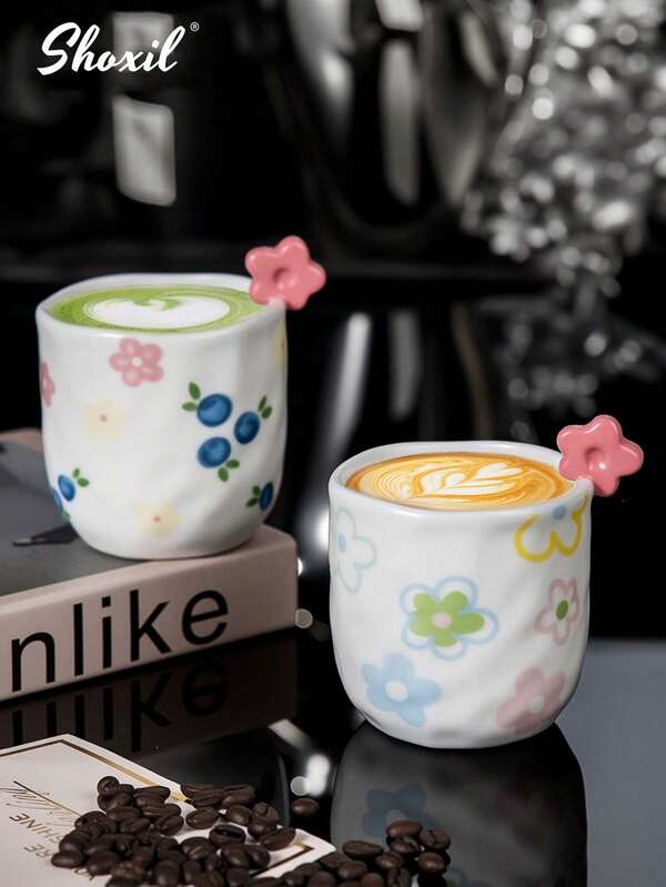 shoxil 1pc Ceramic Coffee Cup, Teacup, Water Cup, Cute Little Flower Coffee Cup, Matcha Cup, For Home, Coffee Shop, Courtyard, Back To School
