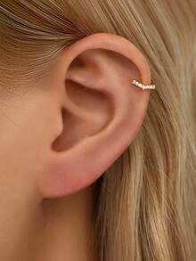 1只925纯银V形锆石耳夹耳环，金色星空耳夹耳环，女士日常佩戴（单只出售，非一对） - 鑲鑽V型耳圈 - 查看 5