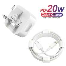 20W PD 快速充电器套装：20W 快速充电壁式适配器 + 6.6 英尺/200 厘米高效数据传输快速充电线，兼容 14 Pro Max/14 Pro/14 Plus/14/13/12/11/XS/XR/8/7/6、iPad 系列 - 英規插(220-240V) - 查看 1