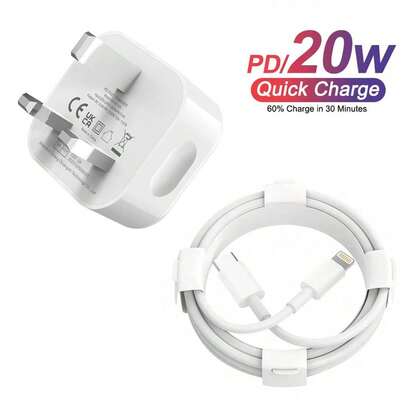 20W PD 快速充电器套装：20W 快速充电壁式适配器 + 6.6 英尺/200 厘米高效数据传输快速充电线，兼容 14 Pro Max/14 Pro/14 Plus/14/13/12/11/XS/XR/8/7/6、iPad 系列