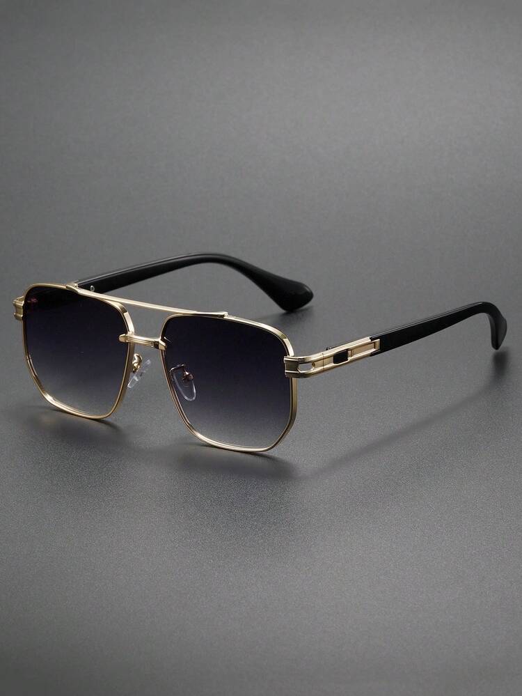 2 peças/1 peça Óculos de Metal Vintage na Moda, Óculos Grandes Clássicos de Homem para Praia de Verão, Ao Ar Livre, Viagens, Volta às Aulas, Visual Colegial na Moda - cor gradiente - Visão 9