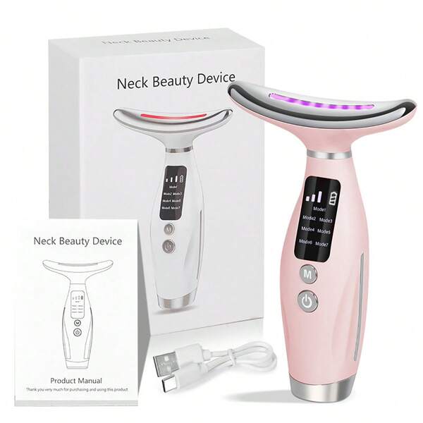 Masajeador de cuello y facial, masajeador facial portátil de siete colores, pantalla LED, recargable por USB, con función de vibración, adecuado para el cuidado facial, del cuello y los hombros - Herramienta de cuidado de la piel femenina sin fragancia - Regalo perfecto para el Día de la Madre Protector de cuello 400mAh