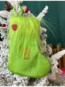 Opakowanie pojedyncze, skarpetki świąteczne, ozdoby świąteczne, zielony plusz, haftowane skarpetki z literami, ozdobne skarpetki świąteczne w torebce prezentowej