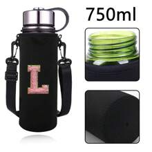 1 件水瓶袋适用于 550ml 750ml 1000ml 1500ml 杯子刺绣字母印花防烫，氯丁橡胶瓶保护架带可调节肩带，适合徒步旅行露营运动水瓶套保温袋斜挎包 - 黑色 - 查看 14