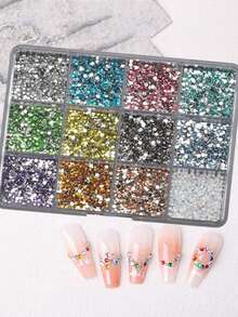 2 盒 24 色亚克力指甲钻石水钻 4000 颗 3D 花朵指甲饰物和宝石、用于指甲设计的彩色花朵饰物、用于美甲的 4 盒指甲水钻、用于指甲彩绘的珍珠指甲饰物金色鱼子酱珠子、指甲蜡铅笔镊子 - 彩色 - 查看 7