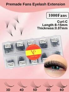 1000 Fans Loose Fans Curvature Size C Eyelash Extensions 3D 4D 5D 6D 8D Mixed Lengths 8-15mm Premade Volume Fans Pointy Base Lashes - C - View 1