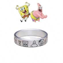 2pcs /Set Cartoon SpongeBob Character Couple Silver Rings - Adjustable, Cartoon Anime Peripherals, Birthday Gifts, Couple Commemorative Gifts, Perfect Decorative Gifts - Multicolor - View 8