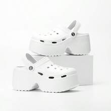 2025女式厚底镂空一脚蹬凉鞋，2025新款夏季户外防滑防臭沙滩鞋，EVA坡跟拖鞋