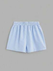 2 pcs Conjunto casual de 2 piezas de camiseta de manga corta con estampado flor Hawaii 1850 y pantalones cortos a rayas para mujer en verano - Blanco - Ver 3