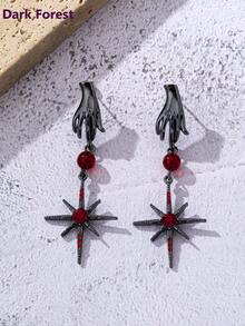 1 pereche de cercei de modă în stil gotic-hiphop pentru femei, metal în formă de mână, cu pandantiv stea, strasuri din sticlă violet încrustate, potriviti pentru banchete, petreceri, festivaluri și ținute zilnice