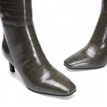 Women's Square Toe Knee-High Boots Kitten Heel Stiletto Boots Comfortable All-Day Wear For Dating  Party Fall Winter - 橄欖綠 - 查看 5
