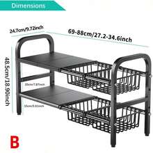 SpaceSaving Adjustable Under Sink Organizer 1/2-Tier With Non-Slip Pads - Expandable Kitchen/Bathroom Storage Rack, Rustproof Steel Shelf For Cabinets & Countertops (UK Stock) - Black - View 12
