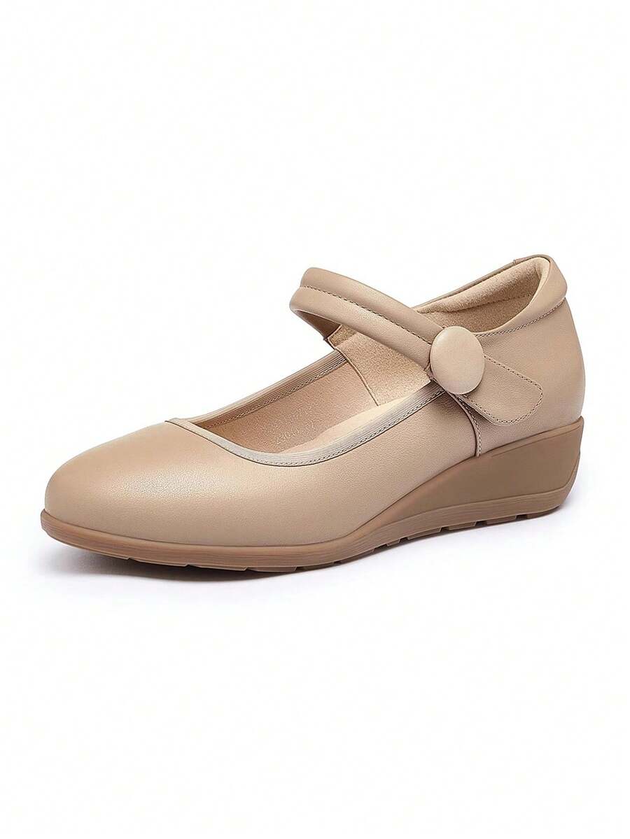 CAMEL CROWN Giày bệt nữ, Giày Mary Jane Mom da bò mùa hè có gót đế xuồng, Giày da thật hở mũi, Giày da nhỏ. - Màu be - Xem 1