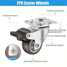 4 件 1 英寸小脚轮带刹车，低调软橡胶万向脚轮，滚动平稳，迷你家具脚轮适用于婴儿床、梳妆台、玩具箱、工具柜、床头柜、梳妆台，承重 90 磅 - 棕色 - 查看 6