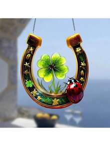 1pc St. Patrick's Day Horseshoe Sun Catcher, Colorful Window Panel Hanging Decor With Clovers & Ladybugs, Religious Theme, Suitable For Home, Cottage, Garden, Office, Bedroom Aesthetics, Holiday Gift - Multicolor - View 5
