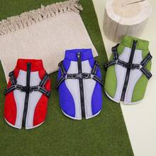25pcs Autumn/Winter New Animal Clothes, Windproof Padded Vest, Thick & Warm Cat/Dog Clothes, Reflective Leash, Cute Bib Pants, Warm Outfits - Green - View 3
