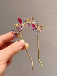 1件优雅时尚韩版闪亮锌合金蝴蝶四爪发夹水晶发卡饰品，适合日常和派对使用，可作发梳、侧梳、学校用品、大学用品、婚礼用品、发饰、头部饰品。 - 彩色 - 查看 7