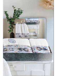 Premium Patterned Towel Gift Set – 100% Cotton – High-GSM Luxury Bath & Hand Towels – 50x90 Cm & 70x140 Cm – Ultra-Soft, Absorbent & Boxed Presentation – Made In Turkey - White - View 4